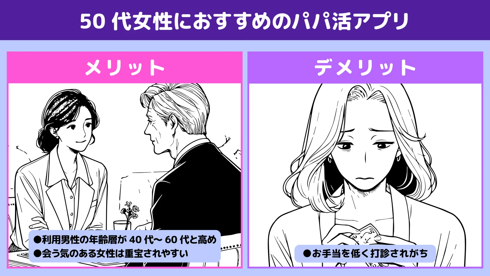 あえて年代を上げてる人とマッチしよう。50代女性におすすめのパパ活アプリ画像